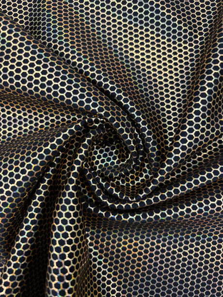 Gold Honeycomb Print Polyester Spandex Fabric - Gold Honeycomb Print, 58"/60" Width (1 Yard)