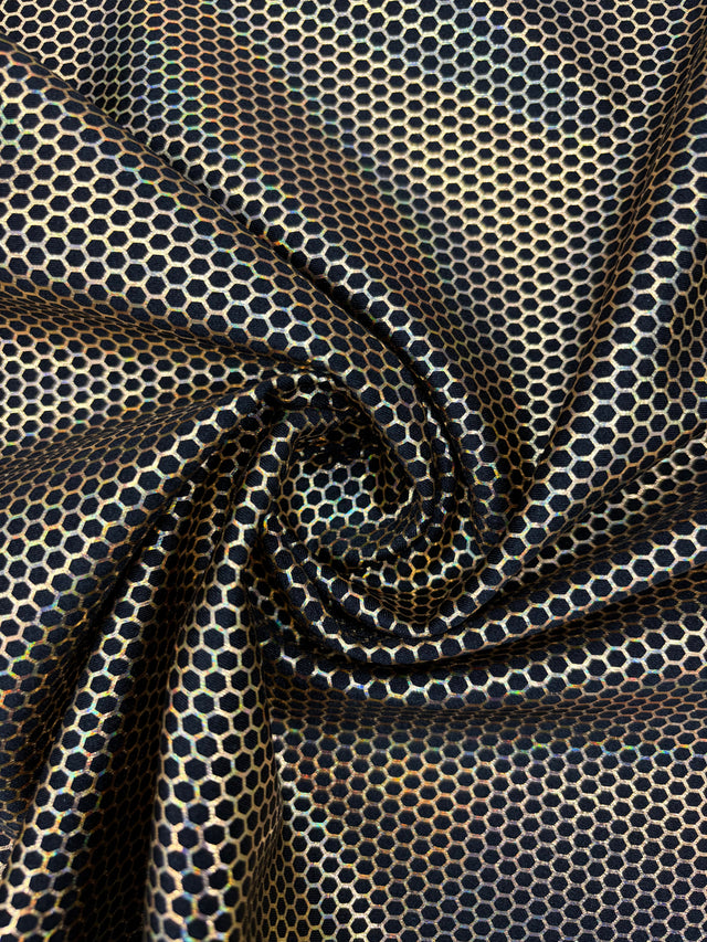 Gold Honeycomb Print Polyester Spandex Fabric - Gold Honeycomb Print, 58"/60" Width (1 Yard)