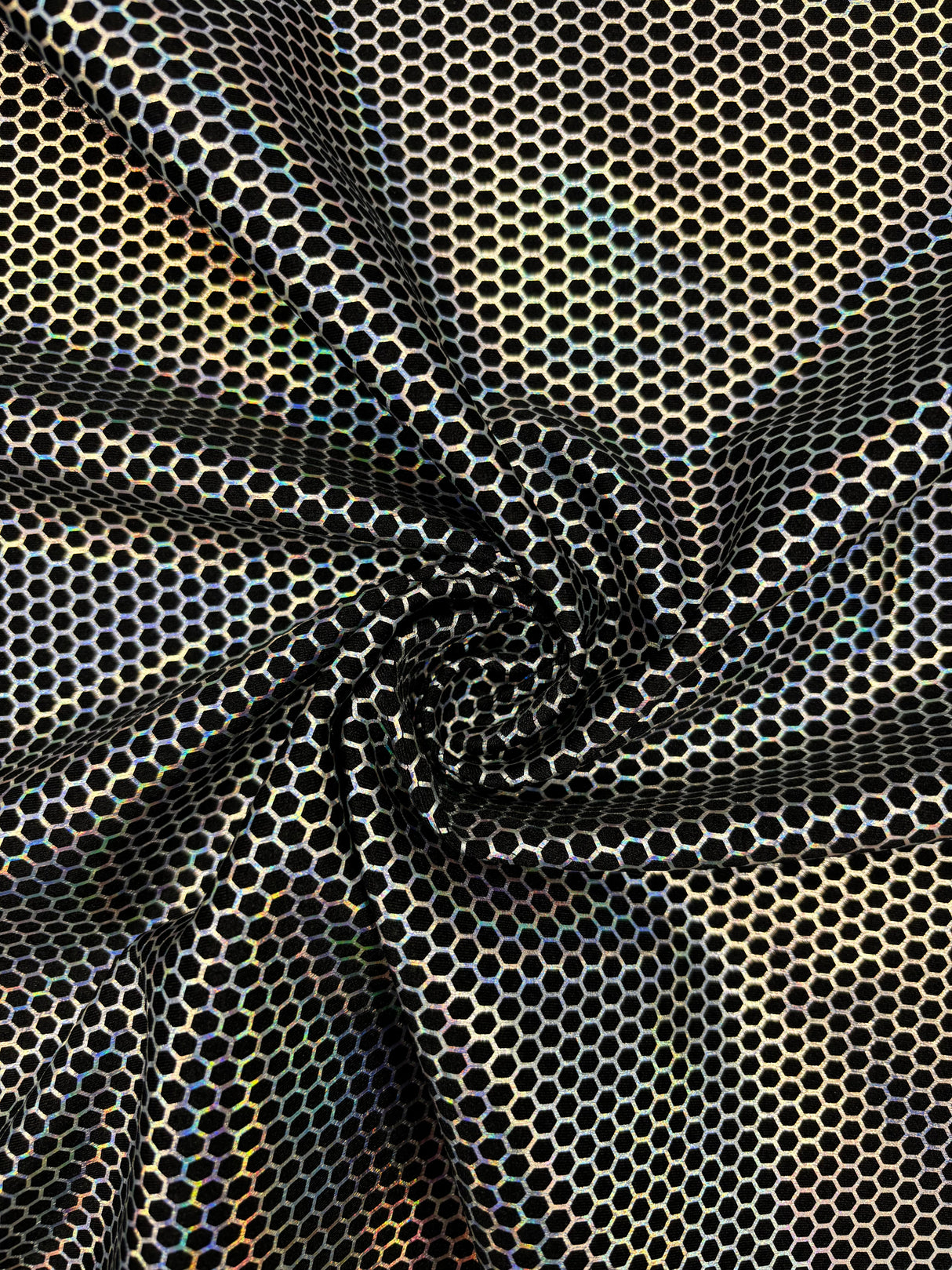 Silver Honeycomb Print Spandex Fabric - Silver Honeycomb Print, 58"/60" Width (1 Yard)