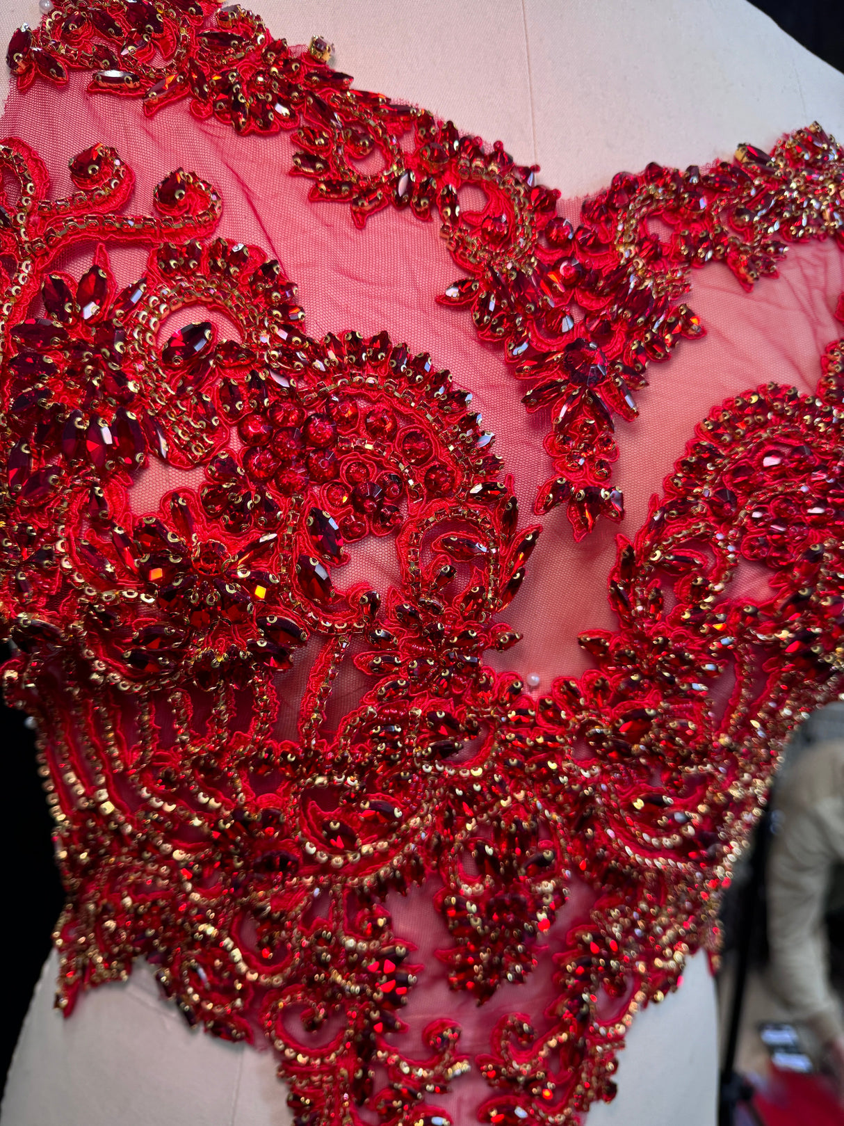 Red Rhinestone Bodice Applique