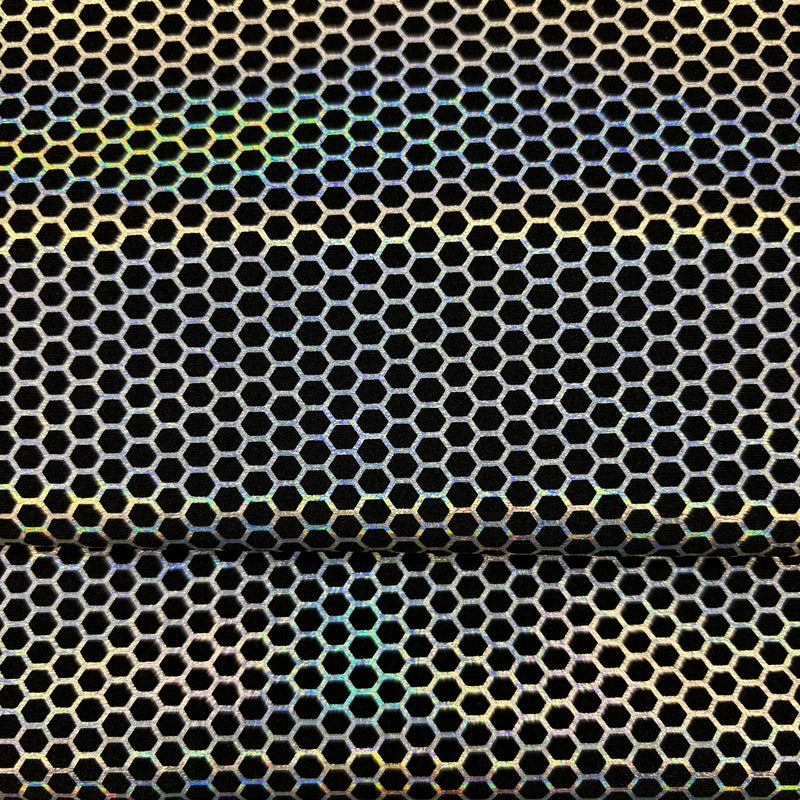 Silver Honeycomb Print Spandex Fabric - Silver Honeycomb Print, 58"/60" Width (1 Yard)