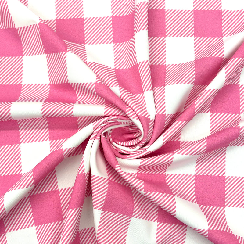 Pink Gingham Print Polyester Spandex Fabric - Pink Gingham Print, 58"/60" Width (1 Yard)