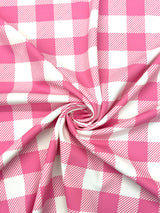 Pink Gingham Print Polyester Spandex Fabric - Pink Gingham Print, 58"/60" Width (1 Yard)