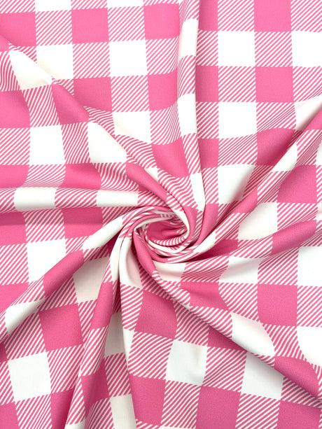 Pink Gingham Print Polyester Spandex Fabric - Pink Gingham Print, 58"/60" Width (1 Yard)