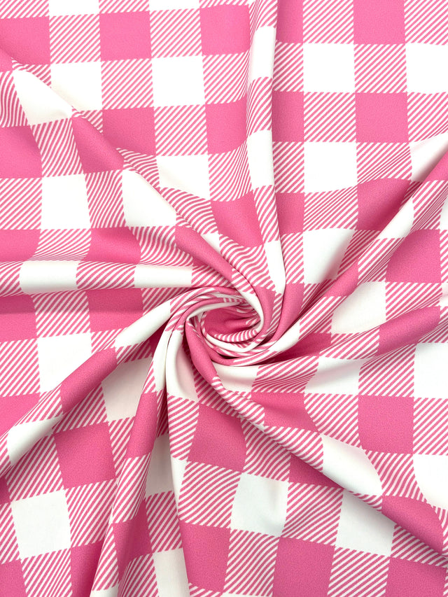 Pink Gingham Print Polyester Spandex Fabric - Pink Gingham Print, 58"/60" Width (1 Yard)