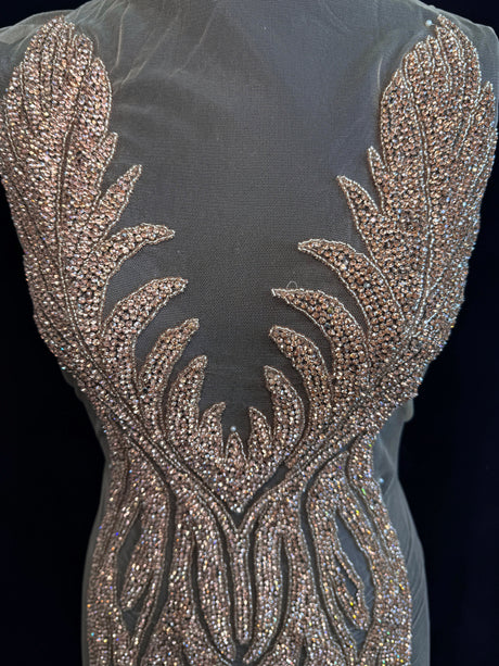 Rose Gold Rhinestone Bodice Applique