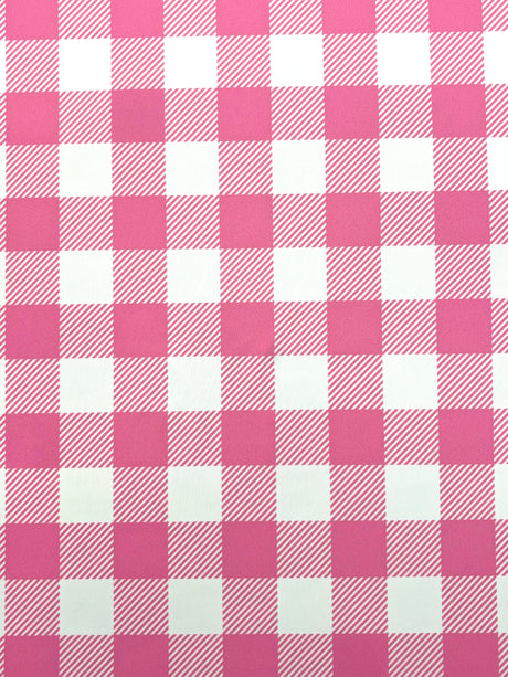 Pink Gingham Print Polyester Spandex Fabric - Pink Gingham Print, 58"/60" Width (1 Yard)