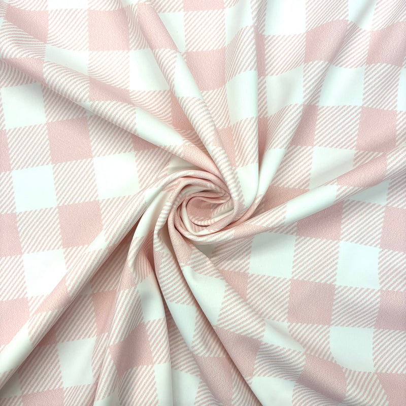 Pastel Pink Gingham Print Polyester Spandex Fabric - Gingham Print, 58"/60" Width (1 Yard)