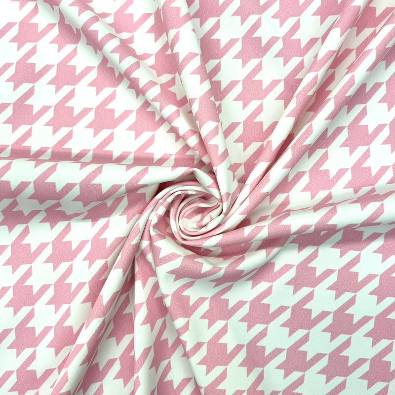 Baby Pink Houndstooth Print Spandex Fabric - Baby Pink Houndstooth Print, 58"/60" Width (1 Yard)