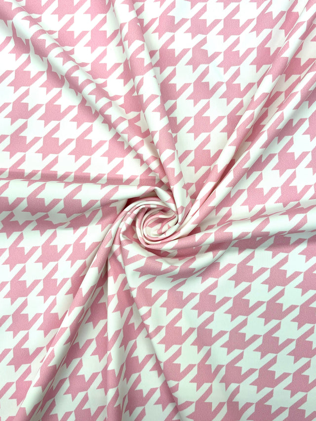 Baby Pink Houndstooth Print Spandex Fabric - Baby Pink Houndstooth Print, 58"/60" Width (1 Yard)