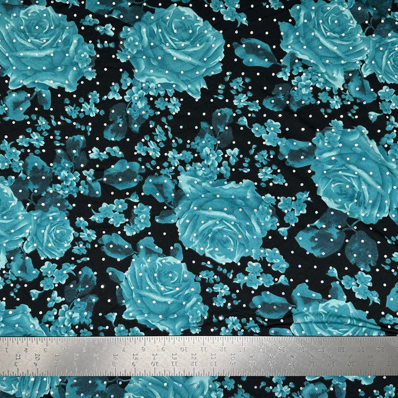 1 Yard ITY Knit Floral Print With Sequins Fabric – Stretch Sparkle Fabric for Apparel – 58" Width