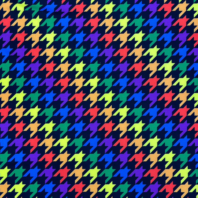 Rainbow Houndstooth Print Polyester Spandex Fabric - White/Black Houndstooth Print, 58"/60" Width (1 Yard)