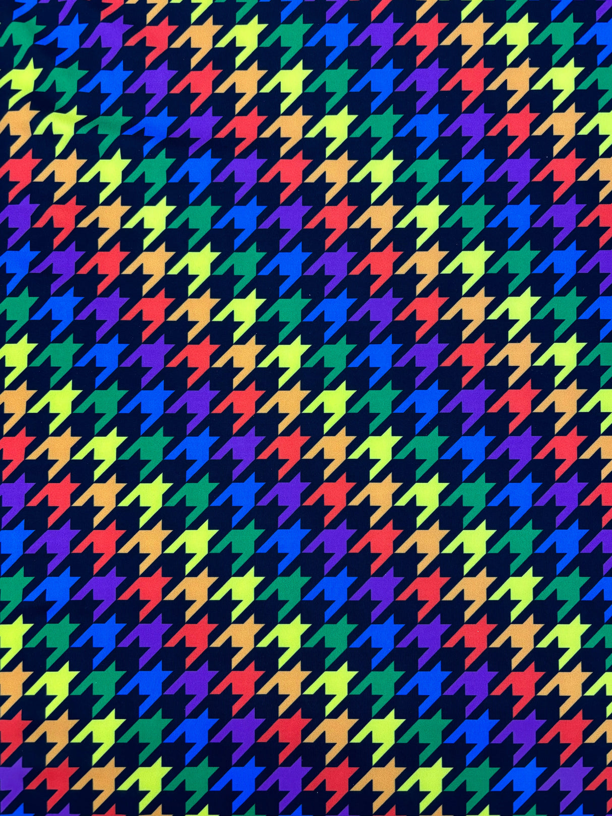 Rainbow Houndstooth Print Polyester Spandex Fabric - White/Black Houndstooth Print, 58"/60" Width (1 Yard)