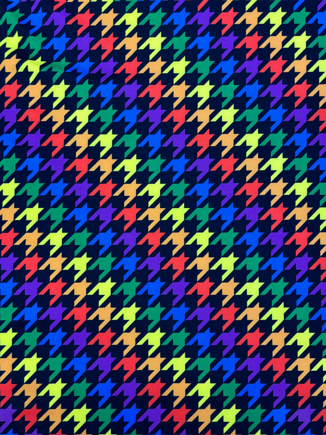 Rainbow Houndstooth Print Polyester Spandex Fabric - White/Black Houndstooth Print, 58"/60" Width (1 Yard)