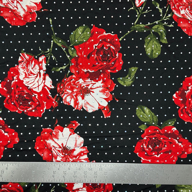 1 Yard ITY Knit Floral Print With Sequins Fabric – Shiny Stretch Knit for Dresses – 58" Wide