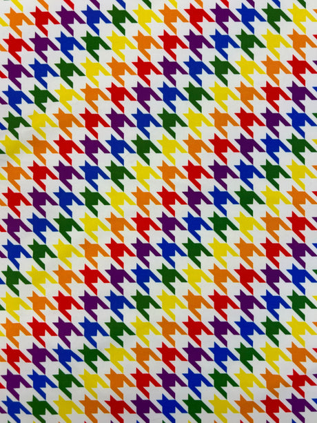 Rainbow Houndstooth Print Polyester Spandex Fabric - White/Black Houndstooth Print, 58"/60" Width (1 Yard)