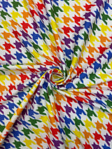 Rainbow Houndstooth Print Polyester Spandex Fabric - White/Black Houndstooth Print, 58"/60" Width (1 Yard)