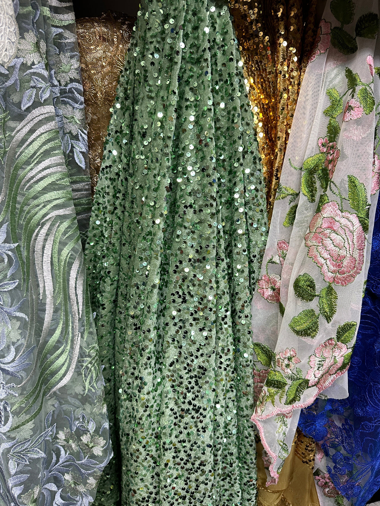 Stretch Sequin Velvet Sage Green