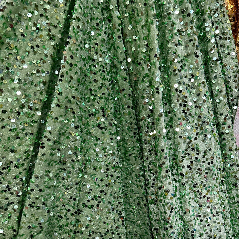 Stretch Sequin Velvet Sage Green