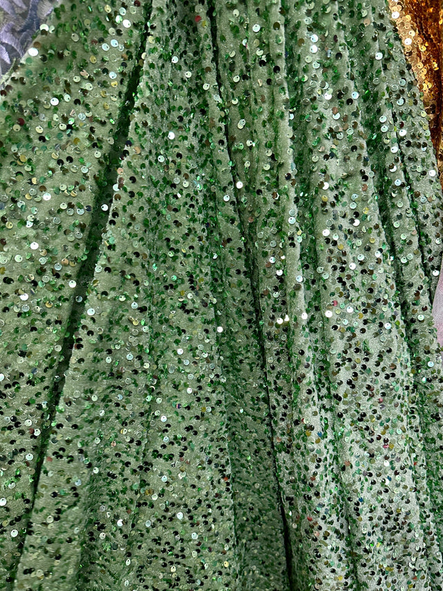 Stretch Sequin Velvet Sage Green