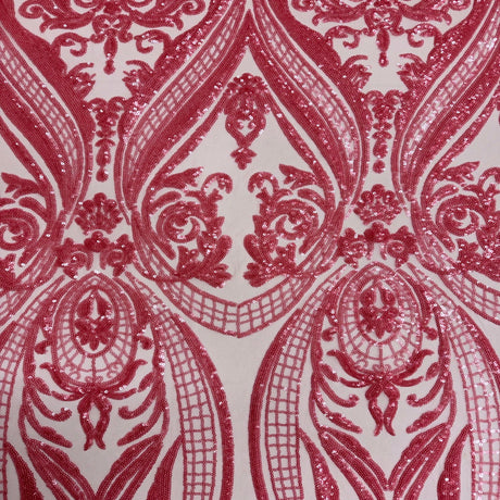 Catina Damask Stretch Sequins Nylon Spandex Mesh Fabric - Iridescent Sequin Damask, 60" Width, 52" Sequin Width (1 Yard)