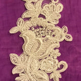 Beaded Corded Floral Lace Applique 100% Polyester Net Mesh 10" x 3.5"