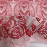 Catina Damask Stretch Sequins Nylon Spandex Mesh Fabric - Iridescent Sequin Damask, 60" Width, 52" Sequin Width (1 Yard)