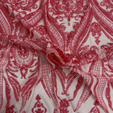 Catina Damask Stretch Sequins Nylon Spandex Mesh Fabric - Iridescent Sequin Damask, 60" Width, 52" Sequin Width (1 Yard)