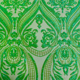 Catina Damask Stretch Sequins Nylon Spandex Mesh Fabric - Iridescent Sequin Damask, 60" Width, 52" Sequin Width (1 Yard)