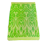 Catina Damask Stretch Sequins Nylon Spandex Mesh Fabric - Iridescent Sequin Damask, 60" Width, 52" Sequin Width (1 Yard)