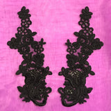 Beaded Corded Floral Lace Applique 100% Polyester Net Mesh 10" x 3.5"