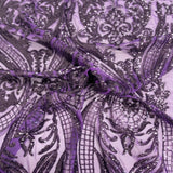 Catina Damask Stretch Sequins Nylon Spandex Mesh Fabric - Iridescent Sequin Damask, 60" Width, 52" Sequin Width (1 Yard)