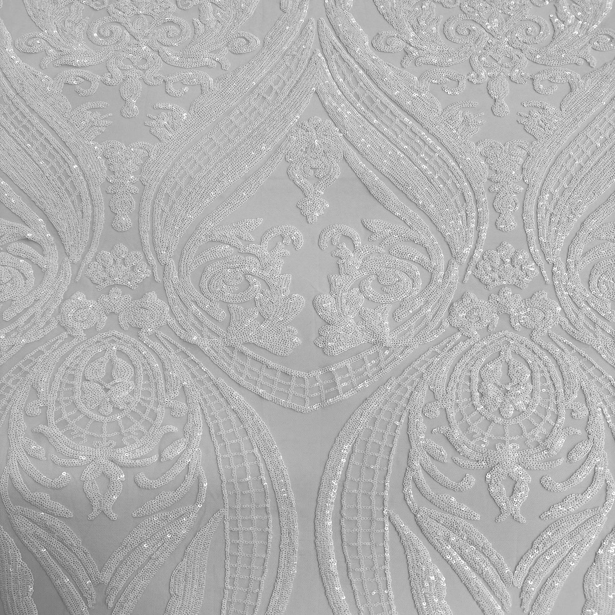 Catina Damask Stretch Sequins Nylon Spandex Mesh Fabric - Iridescent Sequin Damask, 60" Width, 52" Sequin Width (1 Yard)