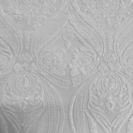 Catina Damask Stretch Sequins Nylon Spandex Mesh Fabric - Iridescent Sequin Damask, 60" Width, 52" Sequin Width (1 Yard)