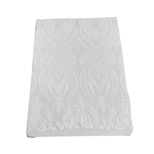 Catina Damask Stretch Sequins Nylon Spandex Mesh Fabric - Iridescent Sequin Damask, 60" Width, 52" Sequin Width (1 Yard)