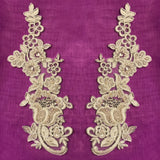 Beaded Corded Floral Lace Applique 100% Polyester Net Mesh 10" x 3.5"