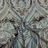 Catina Damask Stretch Sequins Nylon Spandex Mesh Fabric - Iridescent Sequin Damask, 60" Width, 52" Sequin Width (1 Yard)