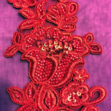 Beaded Corded Floral Lace Applique 100% Polyester Net Mesh 10" x 3.5"