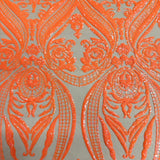 Catina Damask Stretch Sequins Nylon Spandex Mesh Fabric - Iridescent Sequin Damask, 60" Width, 52" Sequin Width (1 Yard)