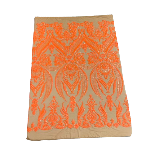 Catina Damask Stretch Sequins Nylon Spandex Mesh Fabric - Iridescent Sequin Damask, 60" Width, 52" Sequin Width (1 Yard)