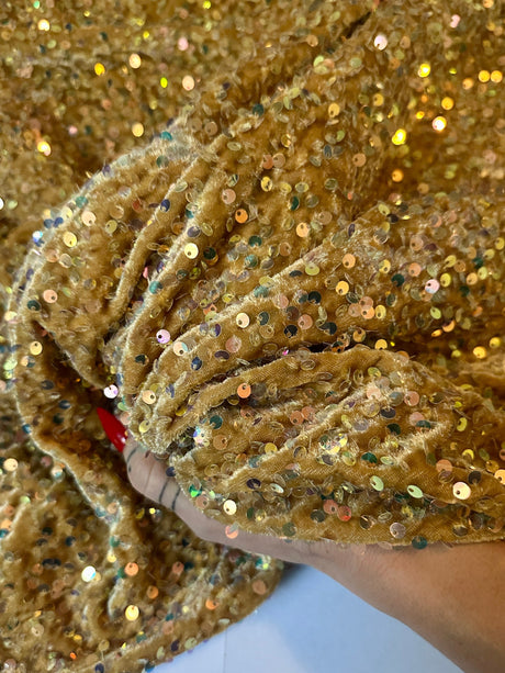 Sequin Velvet Caramel Gold