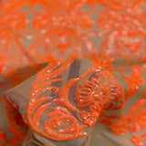 Catina Damask Stretch Sequins Nylon Spandex Mesh Fabric - Iridescent Sequin Damask, 60" Width, 52" Sequin Width (1 Yard)