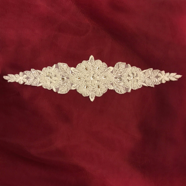 Beaded Lace Applique Pearl Rhinestone 12.5" x 3"