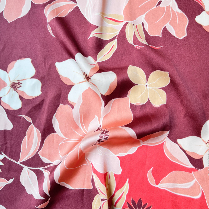 Printed Satin Burgundy Floral