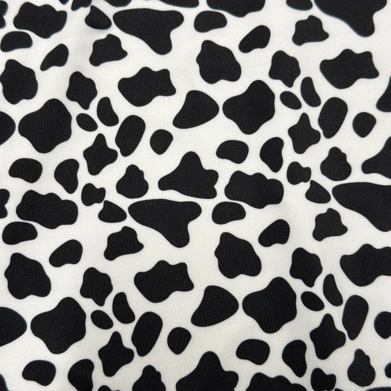 Polyester Spandex Cow Print Fabric 4-Way Stretch White Black