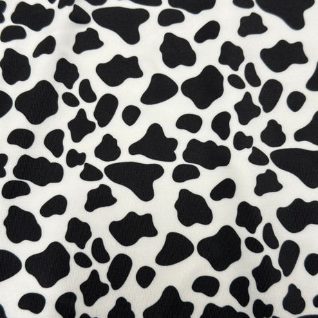 Polyester Spandex Cow Print Fabric 4-Way Stretch White Black