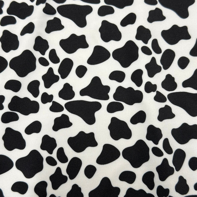 Polyester Spandex Cow Print Fabric 4-Way Stretch White Black