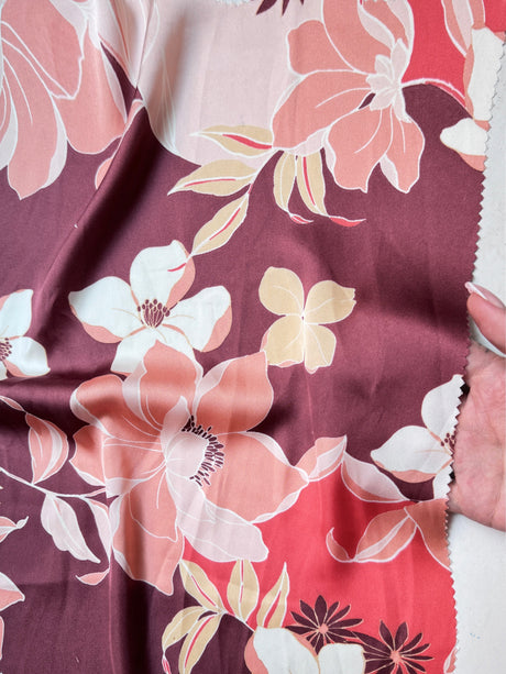 Printed Satin Burgundy Floral