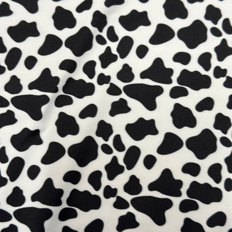 Polyester Spandex Cow Print Fabric 4-Way Stretch White Black