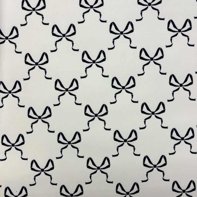 Bow Print Spandex Fabric - White/Pink Bow Print, 58"/60" Width (1 Yard)